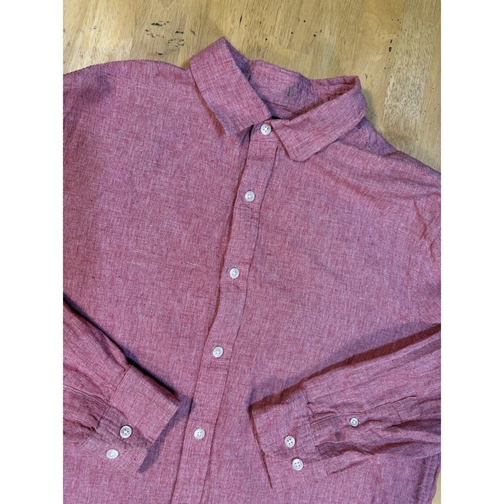 Banana Republic Untucked Linen Cotton Shirt Men's L Red Heather Button Front‎